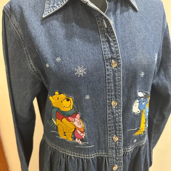 Vintage Disney Winter Jean Dress Winnie the Pooh Medium - Picture 3 of 9